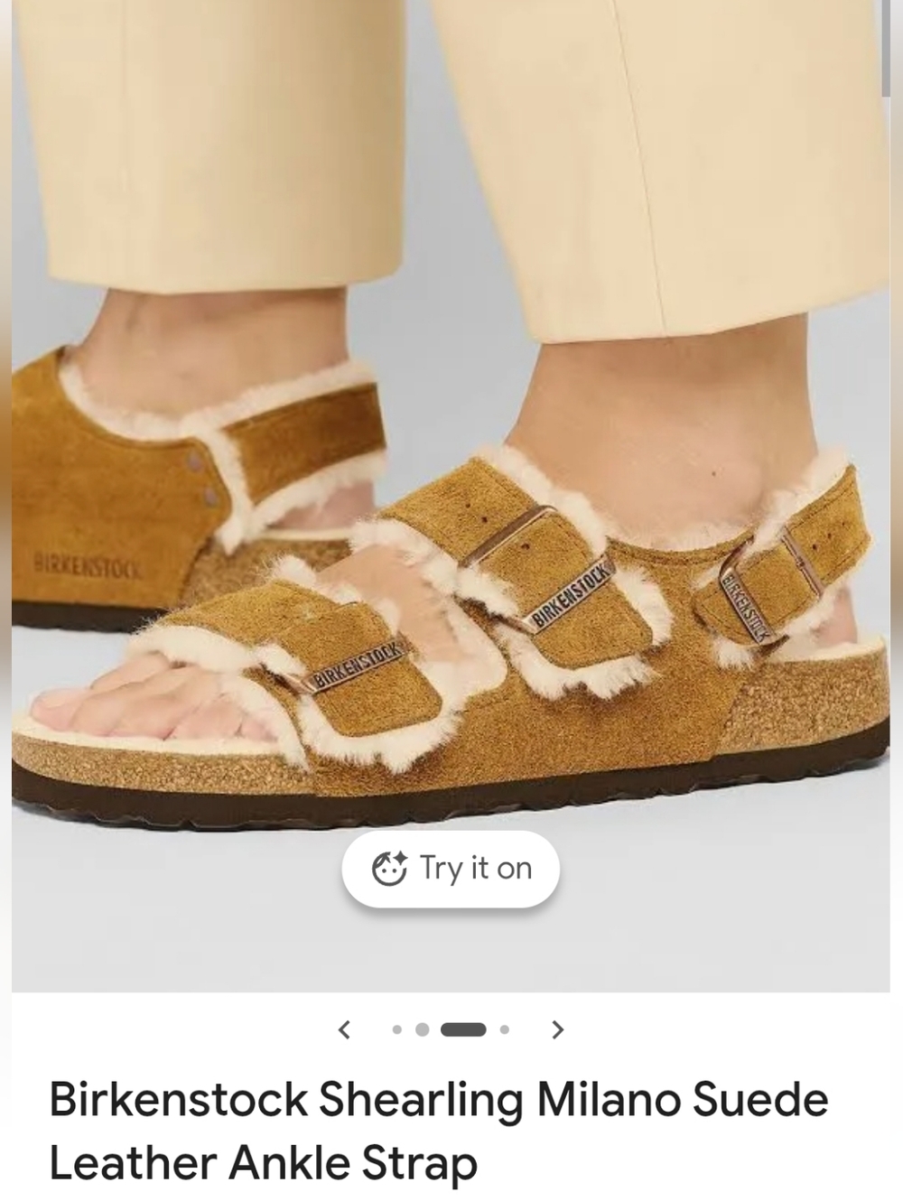 Birkenstock Shearling Milano Suede Sandal in Chestnut Tan